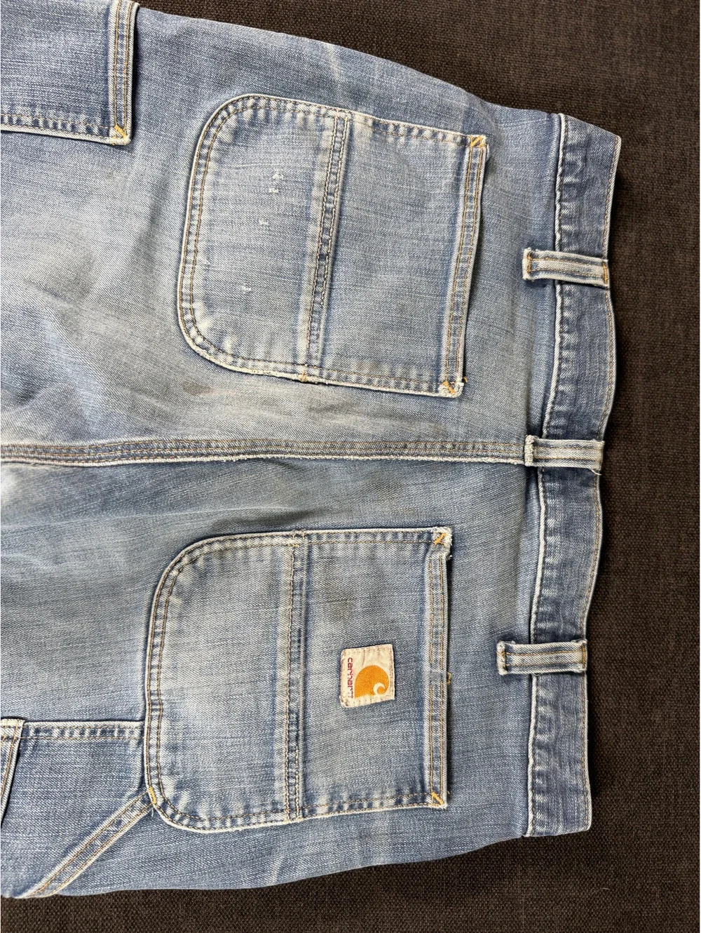 Carhartt Men's Light Blue Denim Work Jeans with Distressed Details, Size 34x34